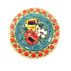Mid-Century Italian Micro Mosaic Floral Pin Brooch